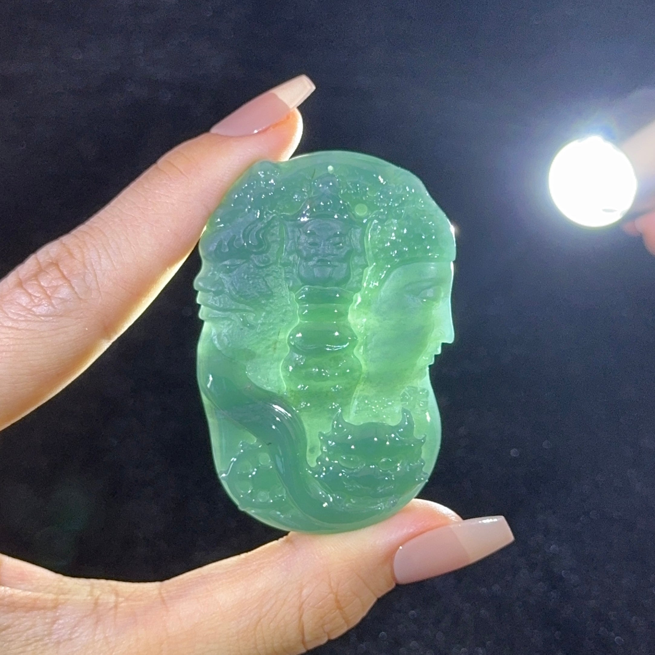 Type A Blueish Green Jade Good Vs Evil Pendant