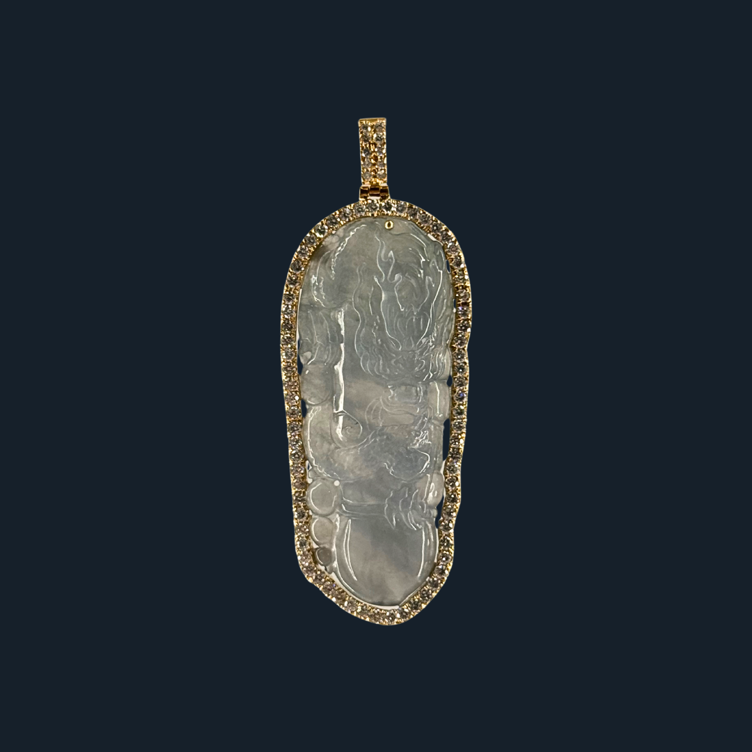 Type A Semi Icy Green Jade Dragon Pendant