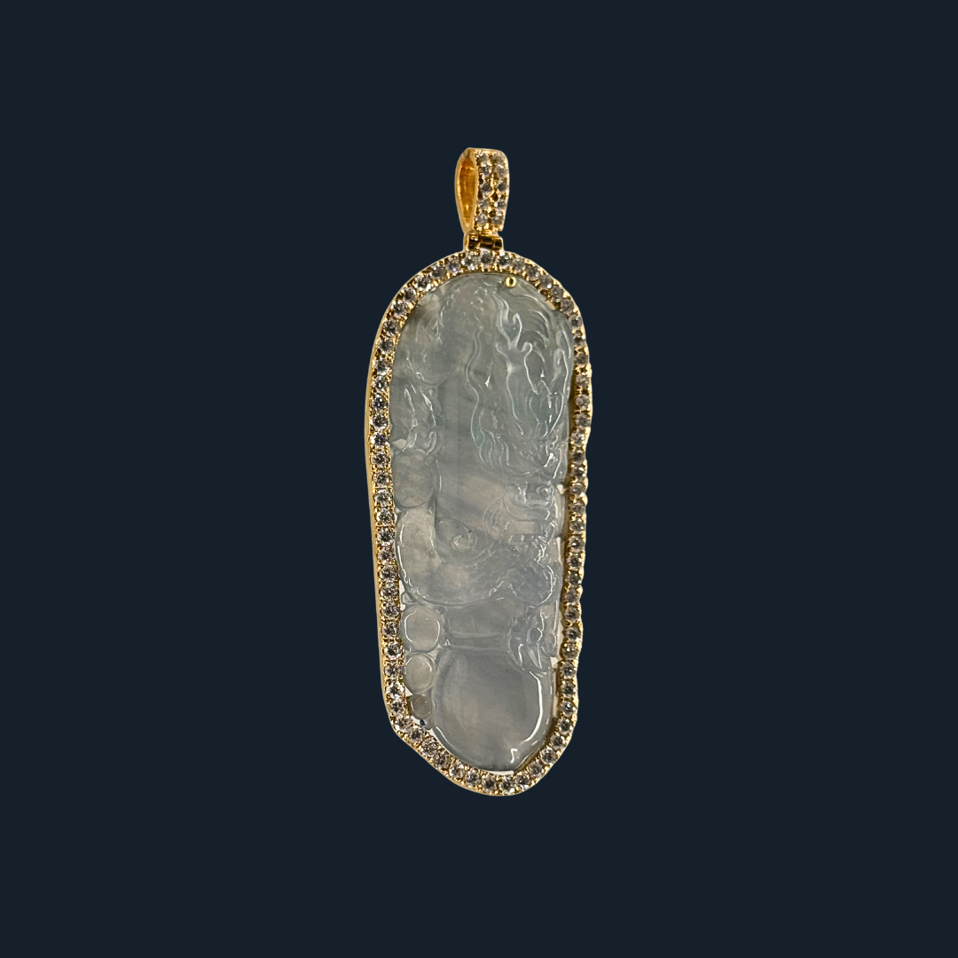 Type A Semi Icy Green Jade Dragon Pendant
