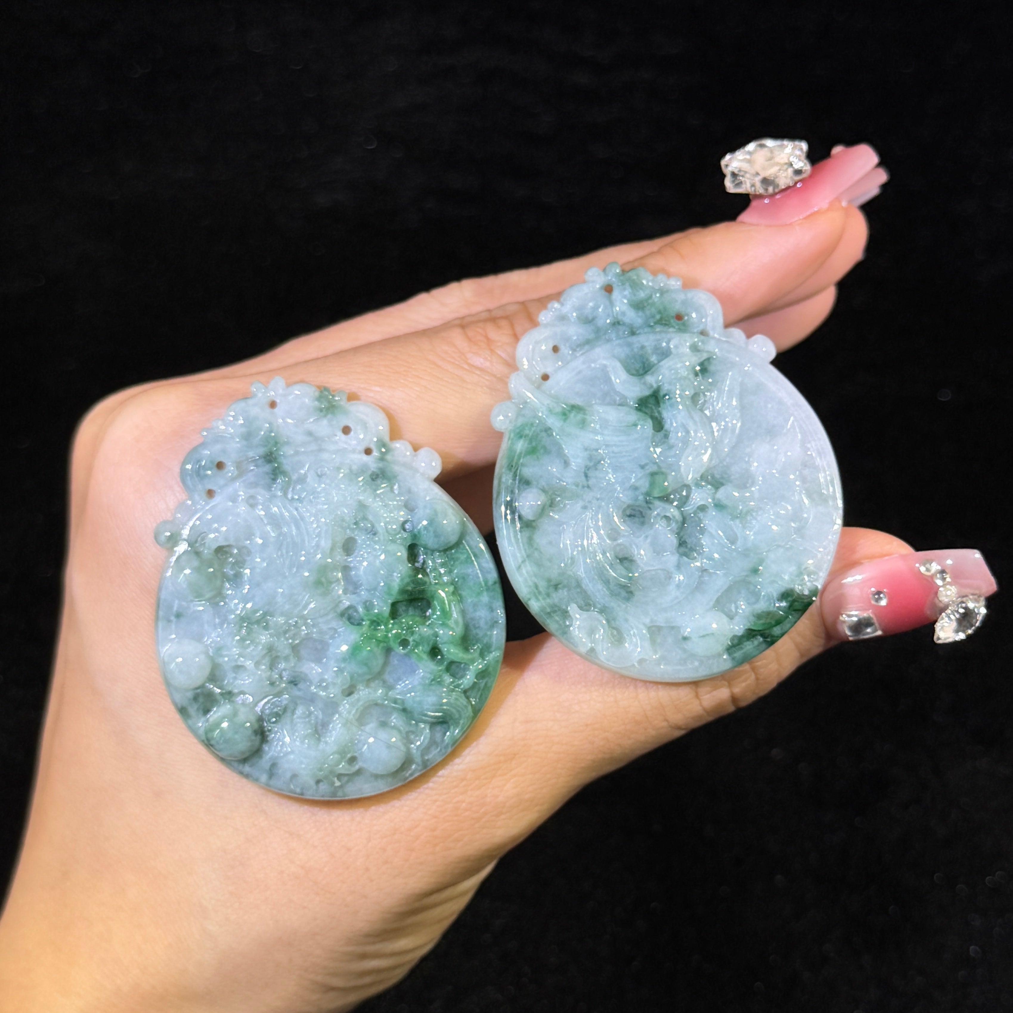 Type A Green Jade Dragon Phoenix Pendant