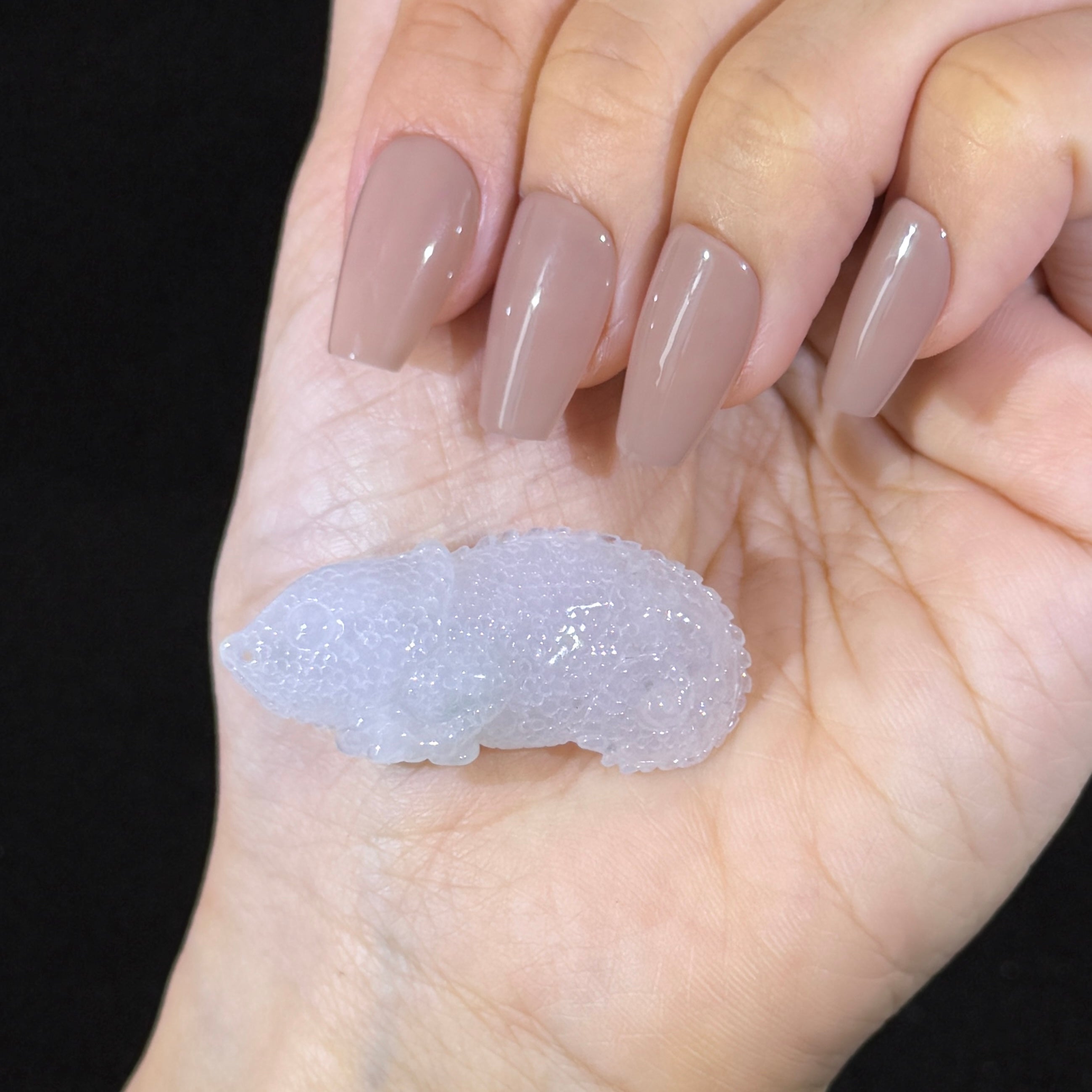 Type A Semi Icy White Jade Chameleon Pendant