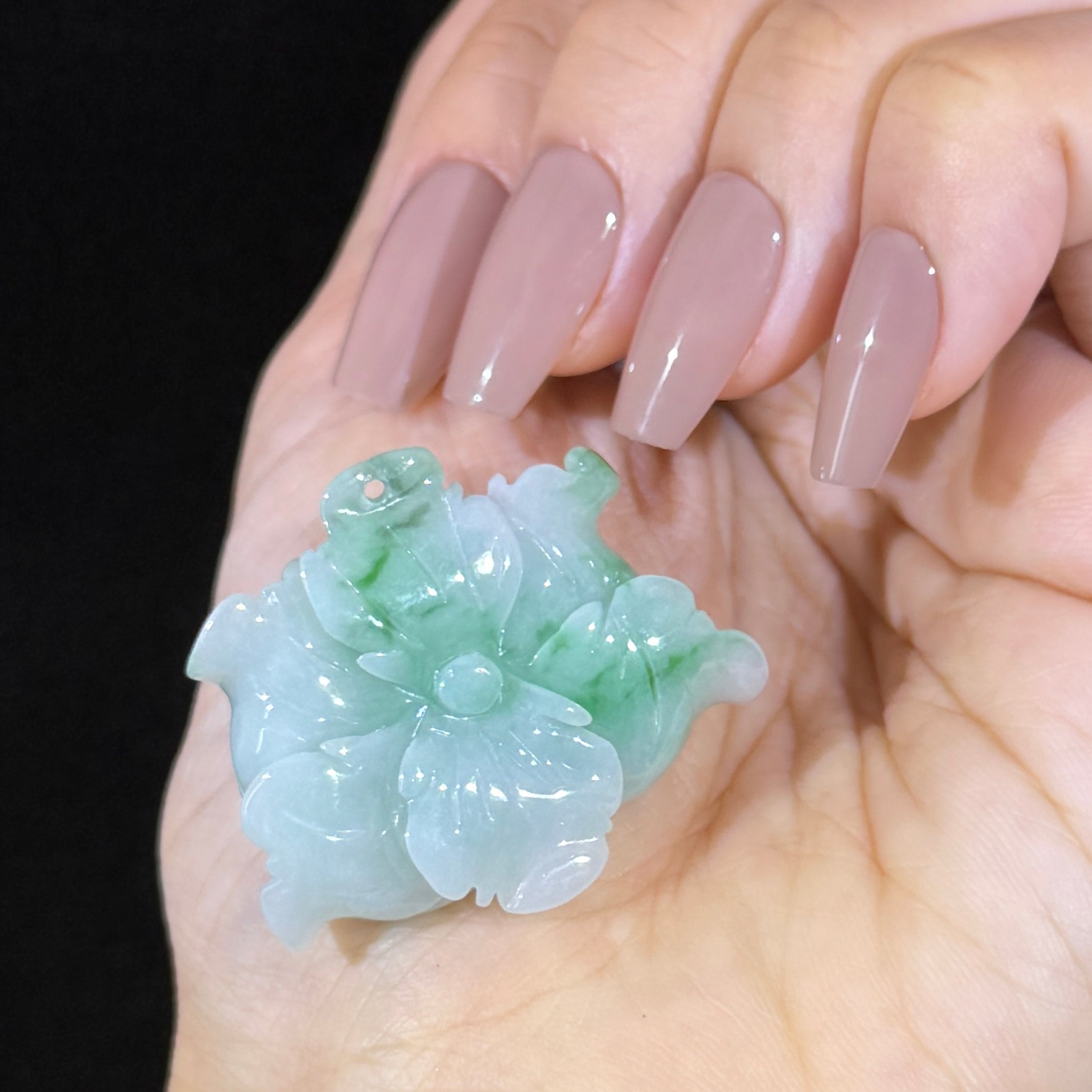 Type A Green Jade Flower Pendant