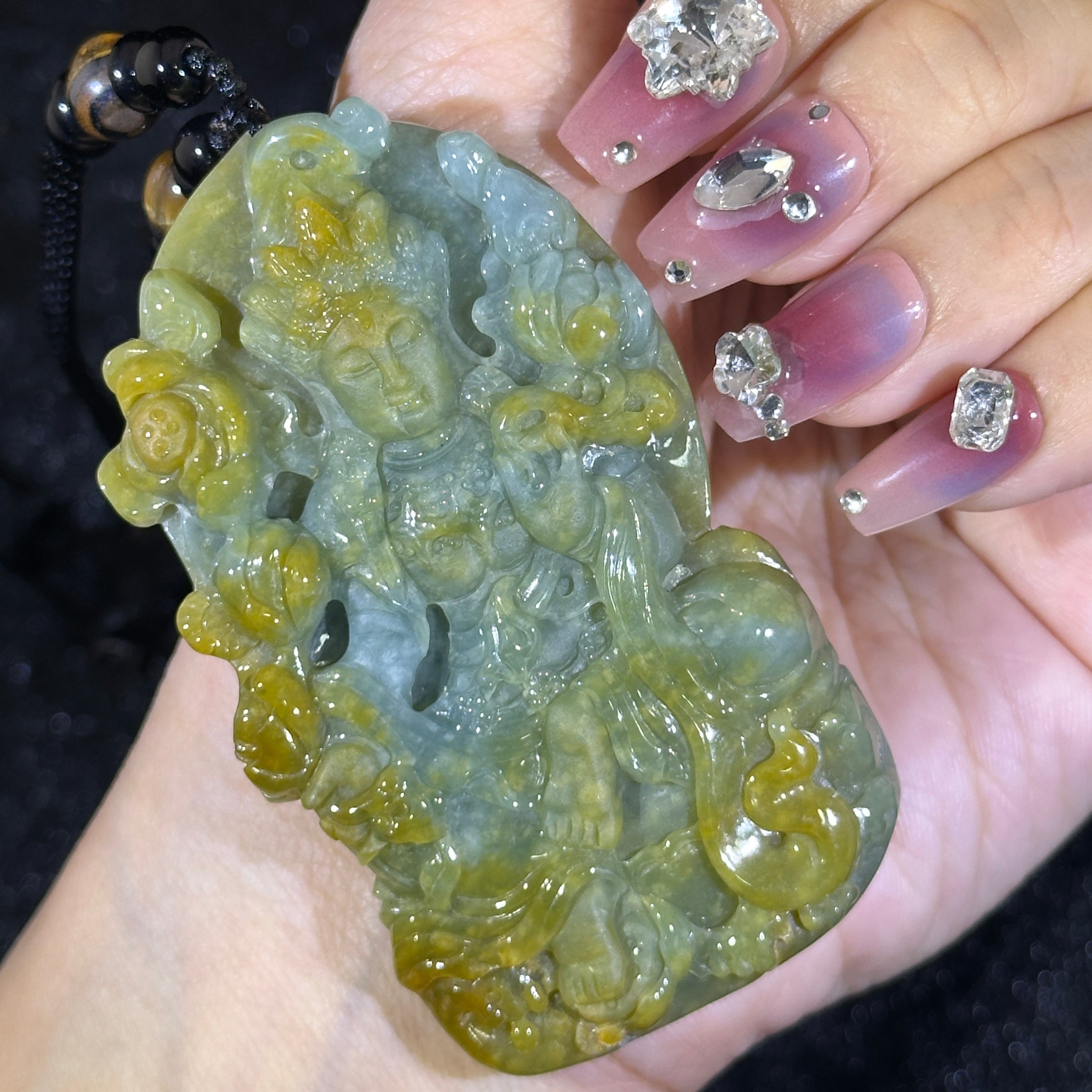 Blueish Green & Yellow Jade Mahasthamaprapta Bodhisattva